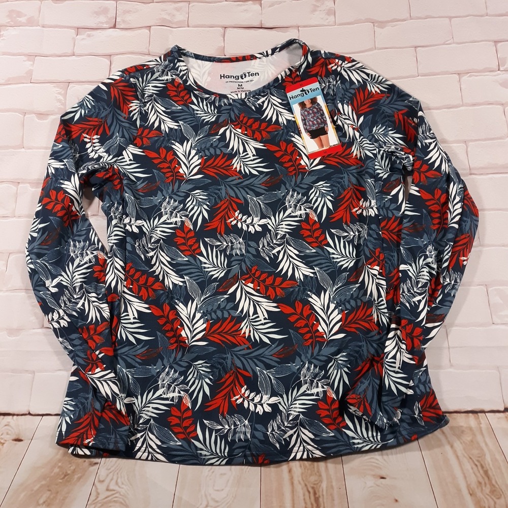 Hang Ten Shirt Pullover Womens M UV Protection UPF 50+ Blue Outdoor Beach NEW